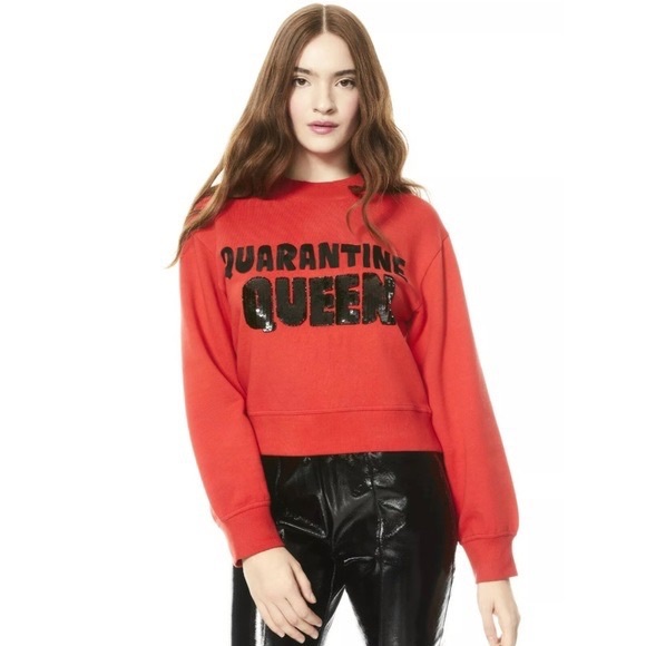 Alice + Olivia Denver Quarantine Queen Sequined Red Sweatshirt Small - Picture 3 of 10